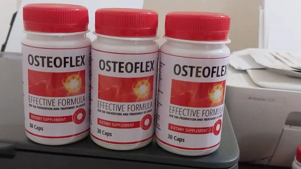 Trois flacons d’Osteoflex authentiques, bouchon rouge, 30 gélules, avant expédition